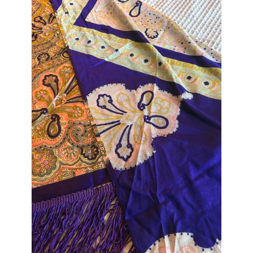Vintage Purple Paisley Fringe Scarf Shawl 55" Boho Retro Floral - Picture 10 of 11